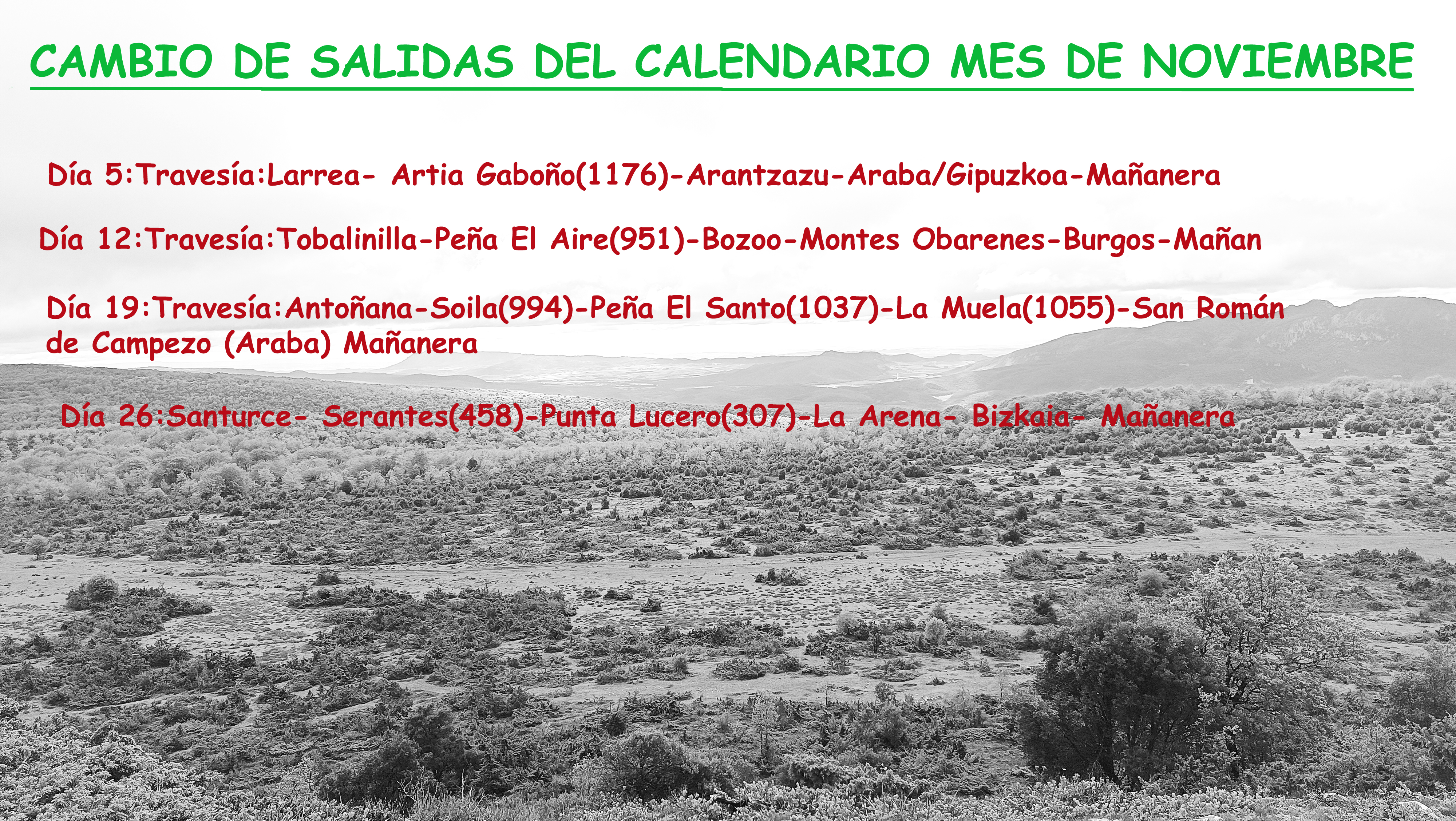 Foto CAMBIO DE SALIDAS DEL CALENDARIO MES DE NOVIEMBRE